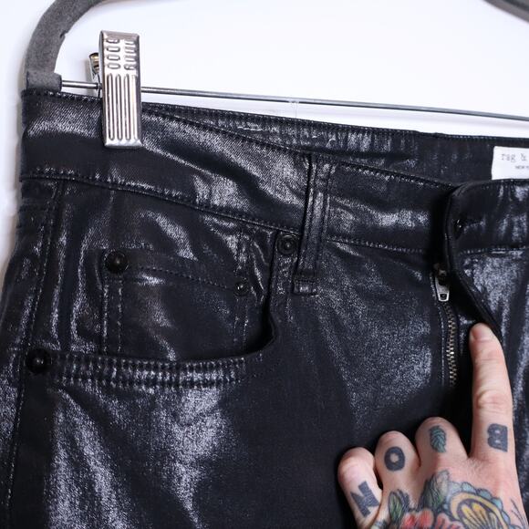 RAG & BONE Casey High Rise Ankle Flare Jean Coated Black 5-Pocket Women's 31 - Picture 8 of 16